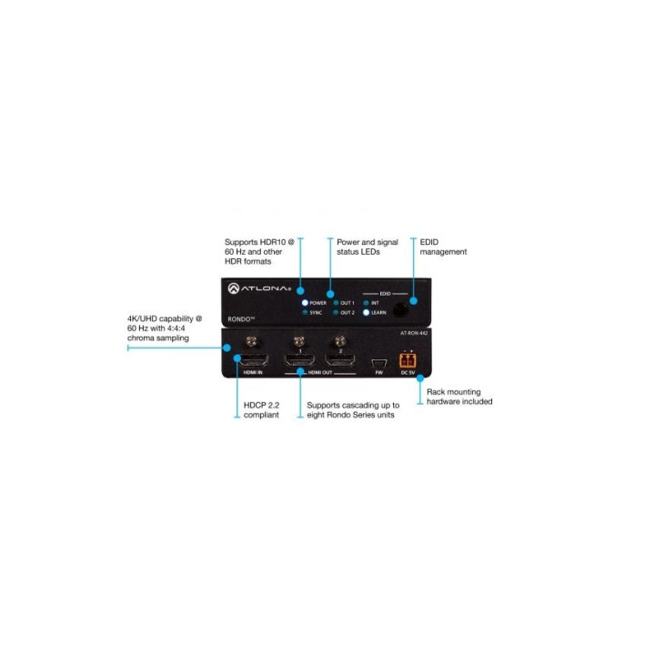 Distributeur HDMI Atlona AT-RON-442 | 4K HDR | 2 sorties Atlona