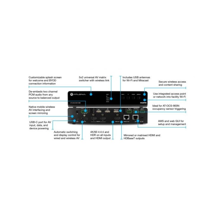 Commutateur HDMI Atlona AT-UHD-SW-510W-EUK | 5 entrées | présentation sans fil Atlona