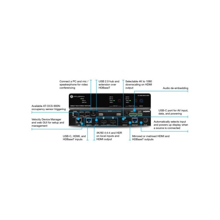 Matrice vidéo Atlona AT-OME-MS42-HDBT | 4x2 4K UHD | HDMI, USB-C, HDBaseT Atlona
