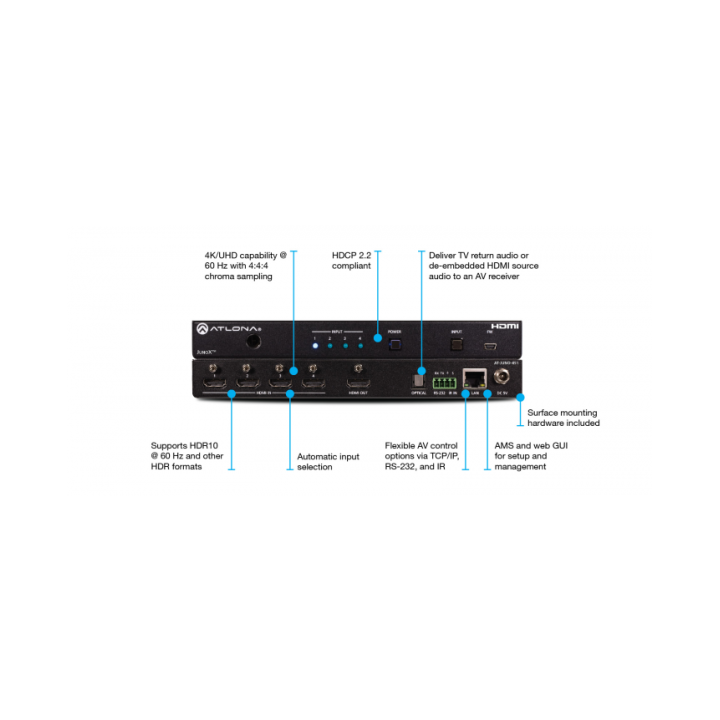 Commutateur HDMI Atlona AT-JUNO-451 | 4 entrées 4K HDR | HDBaseT Atlona