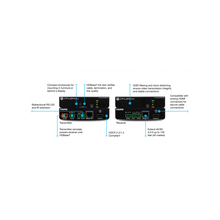Kit émetteur/récepteur Atlona AT-AVA-EX70C-KIT | HDMI 4K | 40 m Atlona