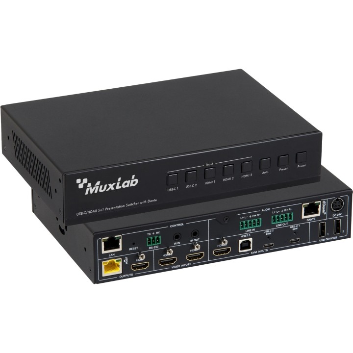 Switcher de présentation Muxlab 500533 | USB-C/HDMI 5x1 | Dante Muxlab