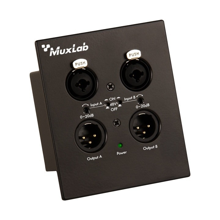 Plaque murale Muxlab 500558 | Dante 2 canaux | XLR Muxlab