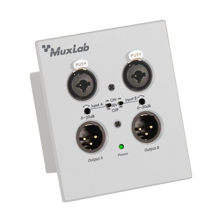 Plaque murale Muxlab 500558-WH | Dante XLR 2 canaux | blanche Muxlab