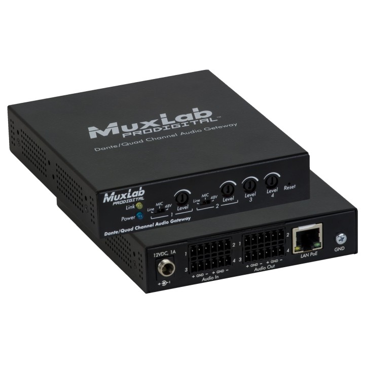 Passerelle Dante Muxlab 500765 | Quad Channel | Audio PoE Muxlab