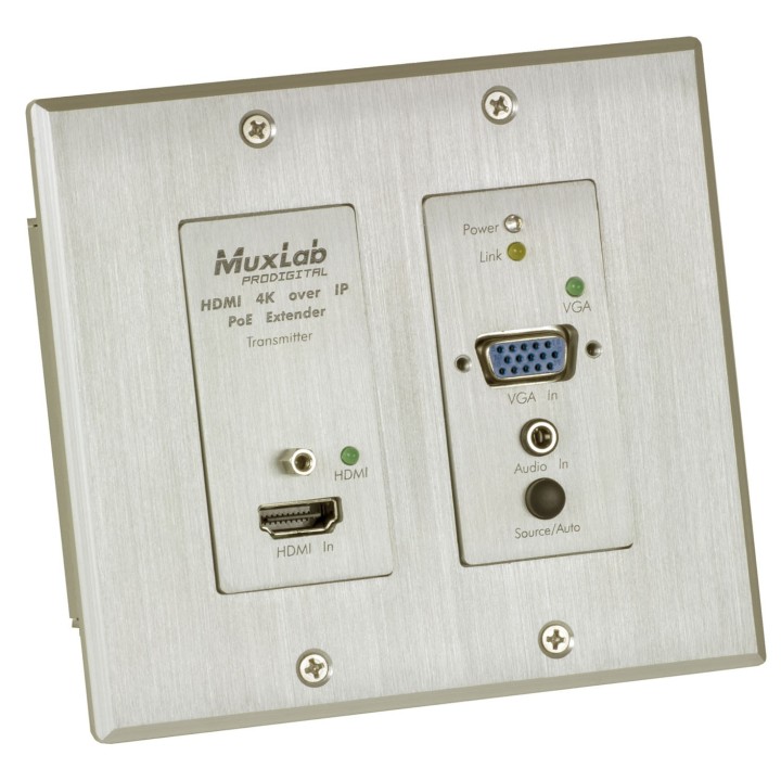 Émetteur Wallplate Vidéo Muxlab 500773-TX-WH | HDMI/VGA | 4K Audio Muxlab