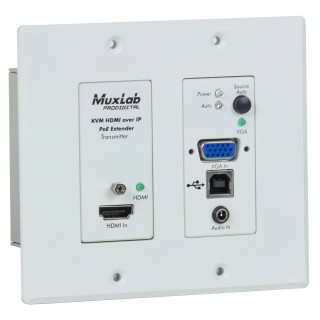 Émetteur Wallplate Vidéo IP Muxlab 500777-TX-WH | HDMI/VGA/USB | 4K Audio Muxlab