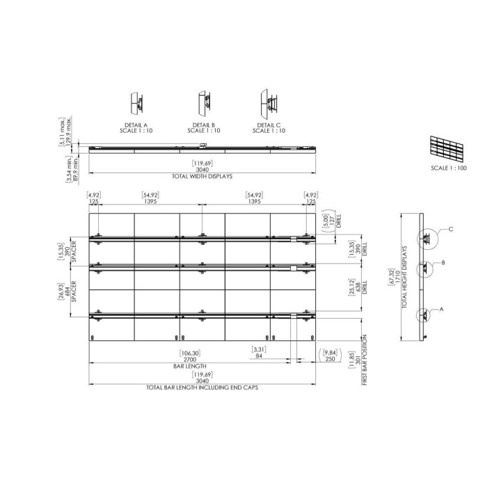 Vogel's - INT 8402 dvLED NEC FA/FE/FC series 5x5 interface murale Vogel's