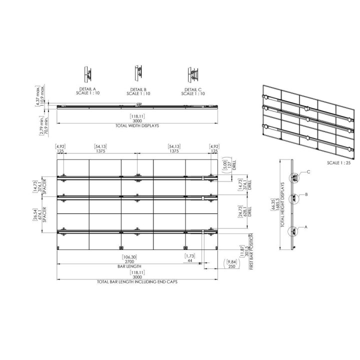 Vogel's - INT 8412 dvLED NEC E-series 5x5 interface murale Vogel's