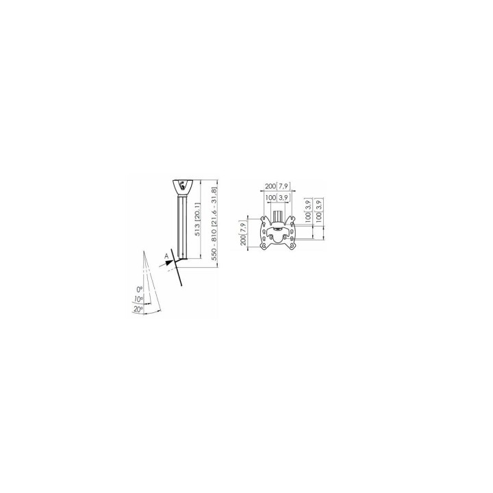 Vogel's - PFC 555 Support plafond pour écran de 19 à 43p, Vesa max 200x200, Poids max 20kg, tube 550-810 mm - Argent Vogel's