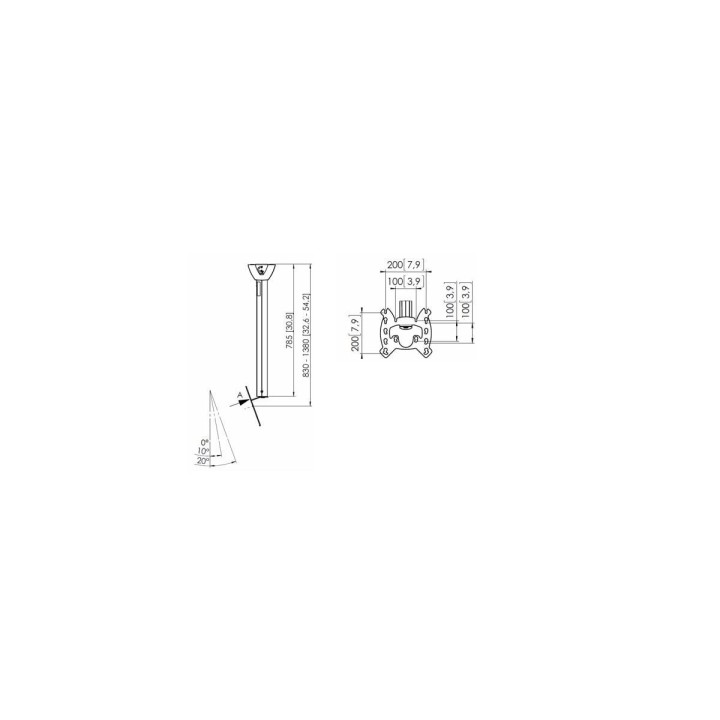 Vogel's - PFC 585 Support plafond pour écran de 19 à 43p, Vesa max 200x200, Poids max 20kg, tube 830-1380 mm - Argent Vogel's