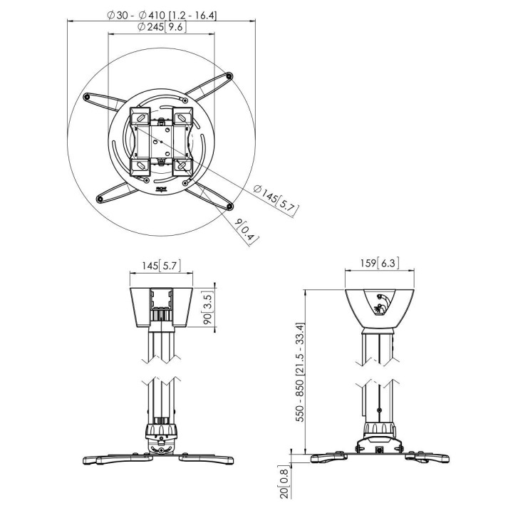 Vogel's - PPC 2555 Support plafond projecteur - Argent Vogel's