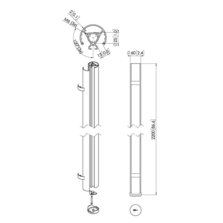 Vogel's - PUC 2422 Tube 220 cm - Noir Vogel's