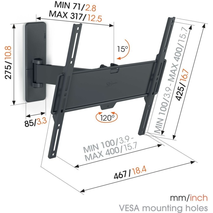 Vogel's - TVM142H25 Support mural à bras pour écran 32 à 65p - Noir Vogel's