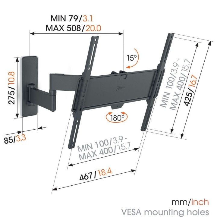 Vogel's - TVM142H25 Support mural à bras articulé pour 32-65p - Noir Vogel's