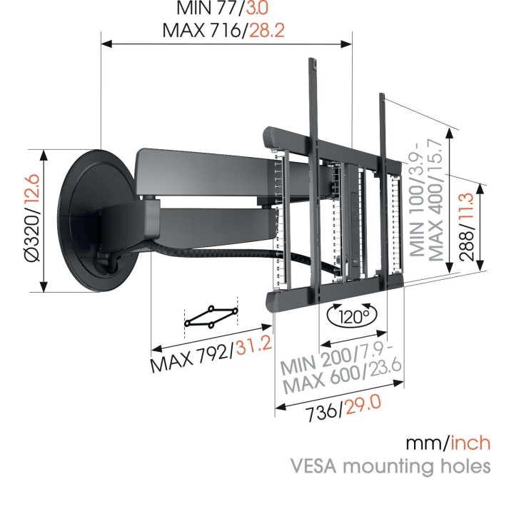 Vogel's - TVM 7675 PRO Support mural TV motorisé de 40 à 77p - Noir Vogel's