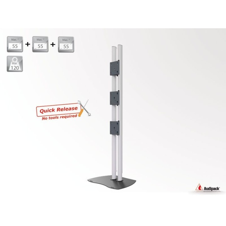 Pied de sol double colonne Audipack AUD-390725 | Quick Release | triple écrans 55p max. Audipack