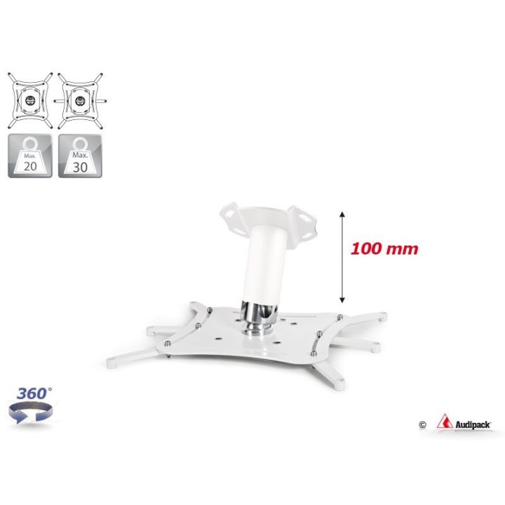 Support plafond Audipack AUD-QFIX3-0100W | 100 mm | blanc Audipack