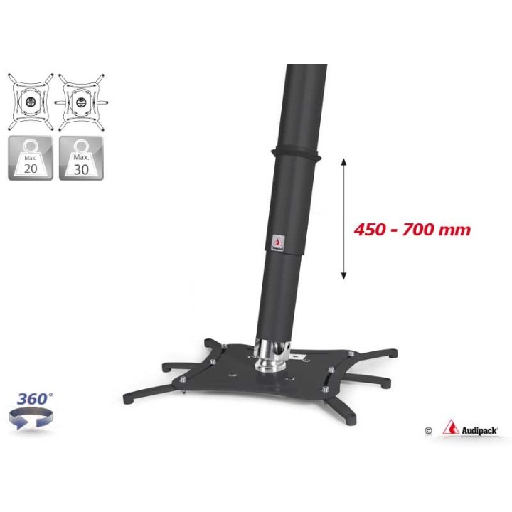 Support plafond téléscopique Audipack AUD-QFIX3-0700T | 450-700mm | noir Audipack