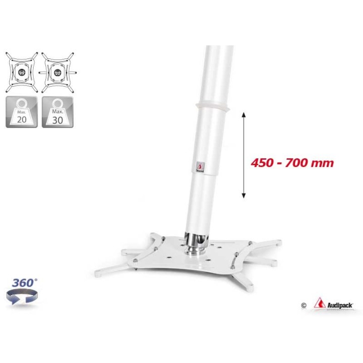 Support plafond vidéoprojecteur Audipack AUD-QFIX3-0700TW | 450-700 mm | blanc Audipack