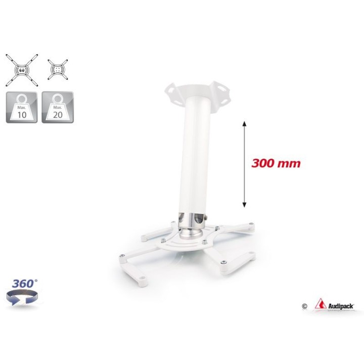 Support plafond vidéoprojecteur Audipack AUD-QFIX-0300W | 300 mm | blanc Audipack