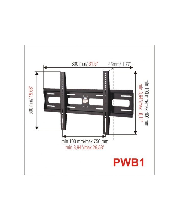 Support mural inclinable EDBAK EWB250 écran VESA 800x400 du 40-65